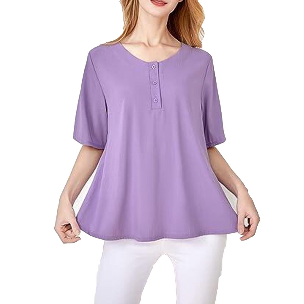 B91xZ Women Plus Size Tops Women Summer Casual Tops Shirt Boho Floral Print  V Neck Chiffon Tops Drawstring Short Sleeve Blouse Plus Size Purple,XXL 